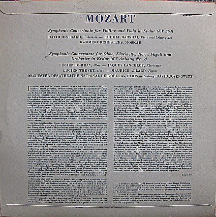 Wolfgang Amadeus Mozart : Konzertante Sinfonien (LP)
