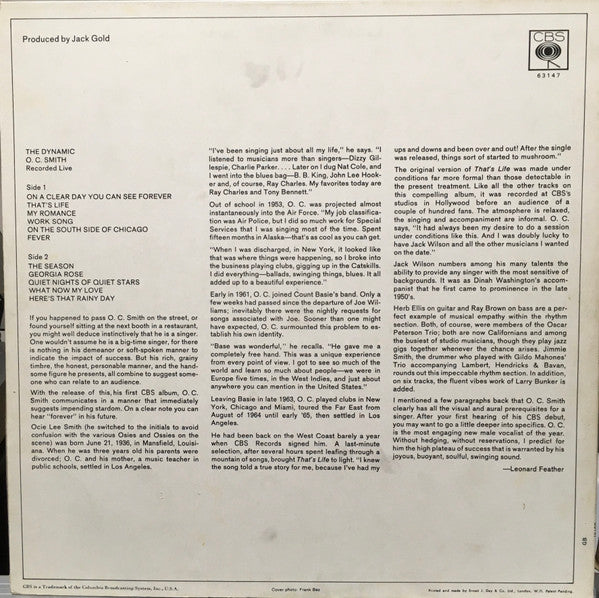 OC Smith : The Dynamic O. C. Smith - Recorded Live (LP, Album)