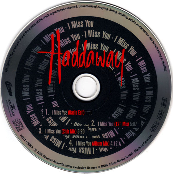 Haddaway : I Miss You (CD, Maxi)