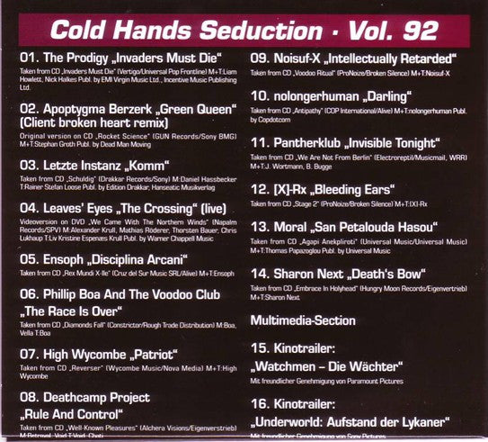 Various : Sonic Seducer Cold Hands Seduction · Vol. 92 (CD, Comp, Enh)