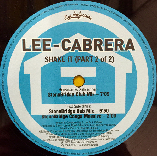 Lee-Cabrera : Shake It (Part 2 Of 2) (12")