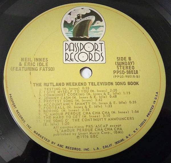 Eric Idle and Neil Innes (Featuring) Fatso (8) : The Rutland Weekend Song Book (LP, Album)