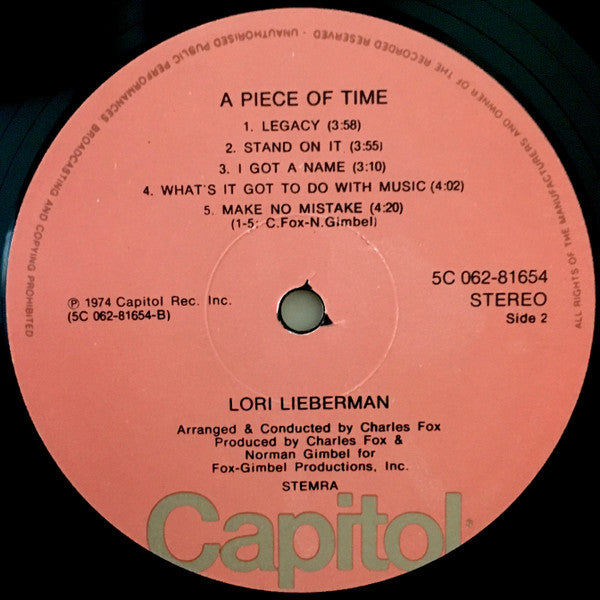 Lori Lieberman : A Piece Of Time (LP, Album)