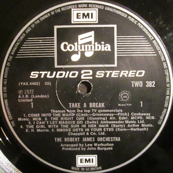 The Robert James Orchestra : "Take A Break" - Themes From The Top TV Commercials (LP, Album)