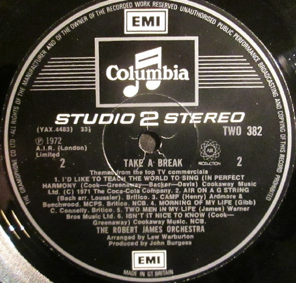 The Robert James Orchestra : "Take A Break" - Themes From The Top TV Commercials (LP, Album)
