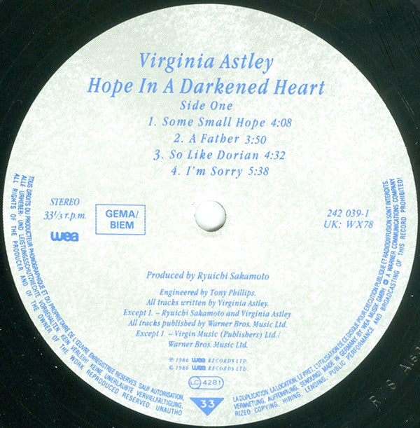 Virginia Astley : Hope In A Darkened Heart (LP, Album)