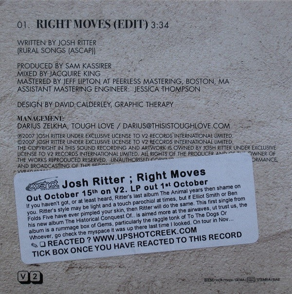 Josh Ritter : Right Moves (CD, Single, Promo)