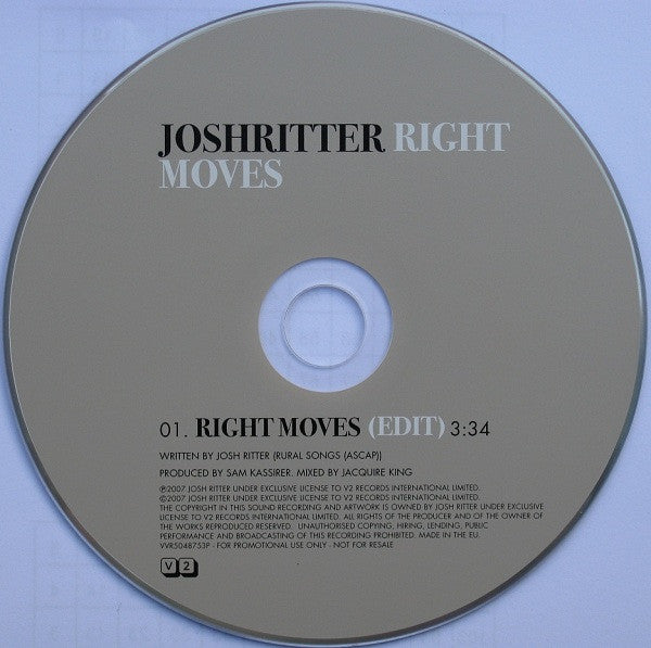 Josh Ritter : Right Moves (CD, Single, Promo)