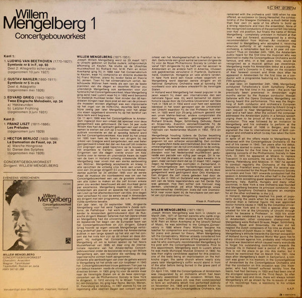 Willem Mengelberg, Concertgebouworkest / Ludwig van Beethoven, Gustav Mahler, Edvard Grieg, Franz Liszt, Hector Berlioz : 1 (LP, Comp, Mono)