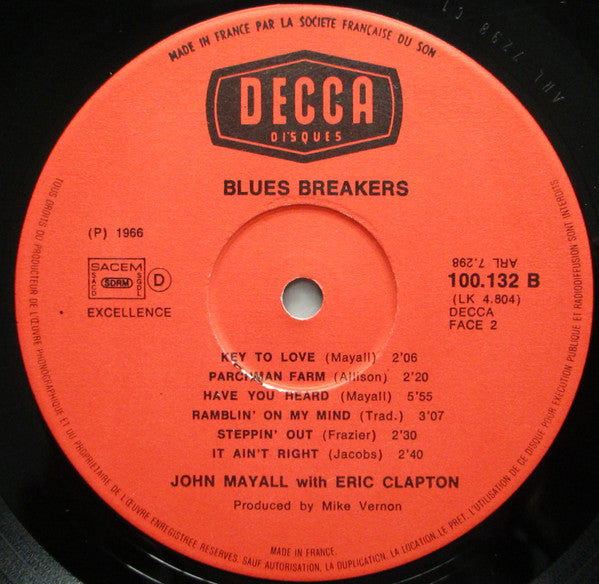 John Mayall With Eric Clapton : Blues Breakers (LP, Album, RE)
