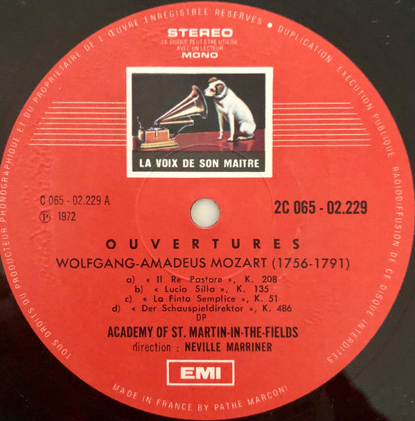 Wolfgang Amadeus Mozart - Sir Neville Marriner Conducting The Academy Of St. Martin-in-the-Fields : Les Petits Riens Et Quatre Ouvertures (LP, Album)