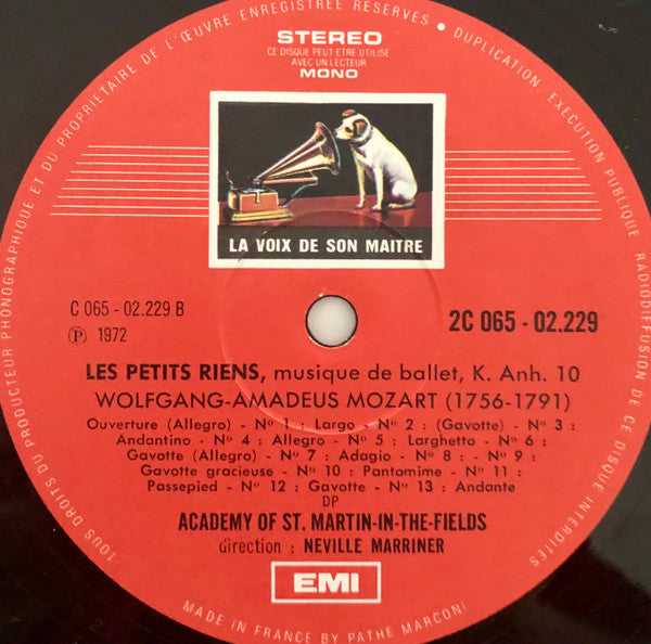 Wolfgang Amadeus Mozart - Sir Neville Marriner Conducting The Academy Of St. Martin-in-the-Fields : Les Petits Riens Et Quatre Ouvertures (LP, Album)