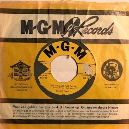 Connie Francis : Vacation/ The Biggest Sin Of All (7", Single, 4-P)