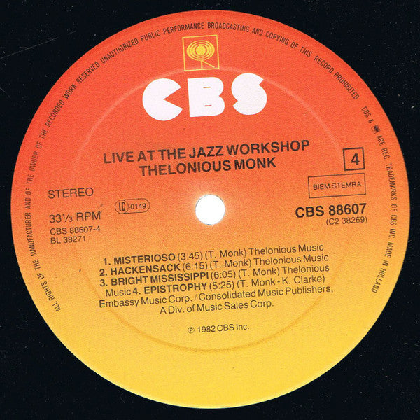 Thelonious Monk : Live At The Jazz Workshop (2xLP, Album)