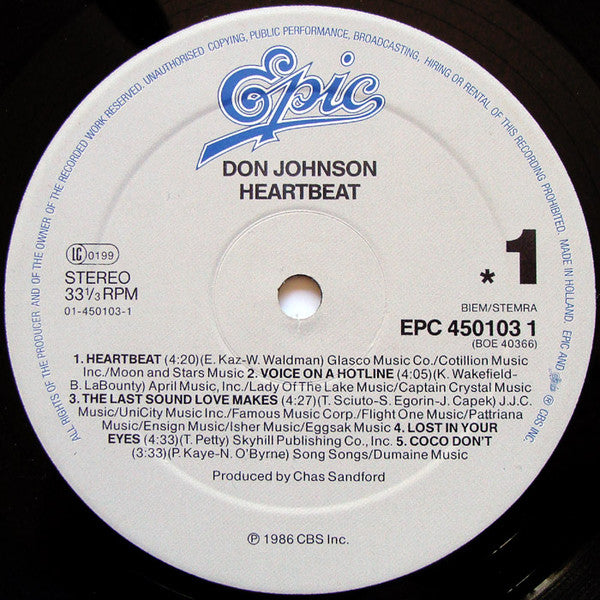 Don Johnson : Heartbeat (LP, Album, Club, Gat)