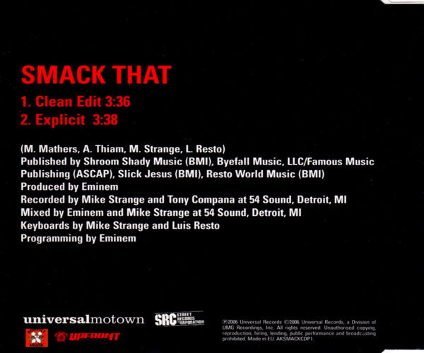 Akon Featuring Eminem : Smack That (CD, Single, Promo)