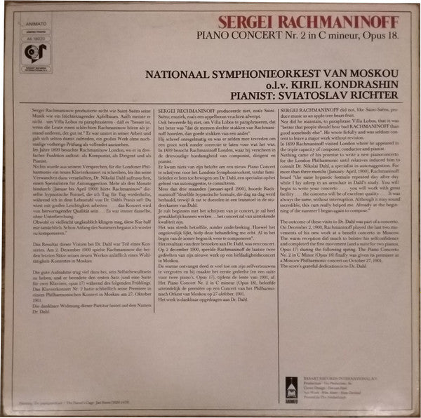 Sergei Vasilyevich Rachmaninoff - Moscow State Symphony Orchestra O.L.V. Kiril Kondrashin Pianist: Sviatoslav Richter : Piano Concert Nr. 2 In C Mineur, Opus 18 (LP)