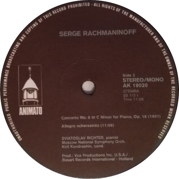 Sergei Vasilyevich Rachmaninoff - Moscow State Symphony Orchestra O.L.V. Kiril Kondrashin Pianist: Sviatoslav Richter : Piano Concert Nr. 2 In C Mineur, Opus 18 (LP)