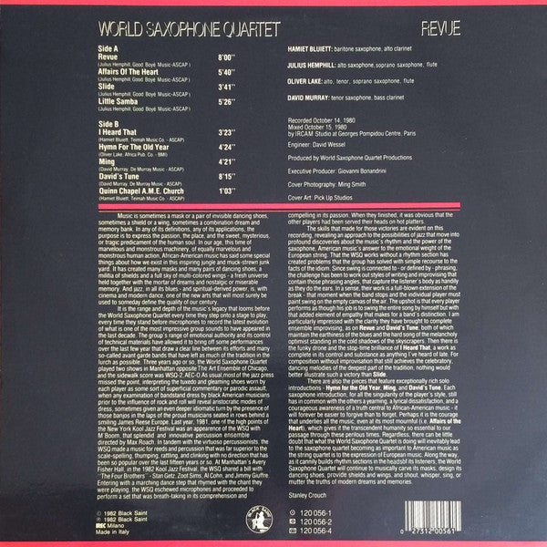 World Saxophone Quartet : Revue (LP, Album, RE)