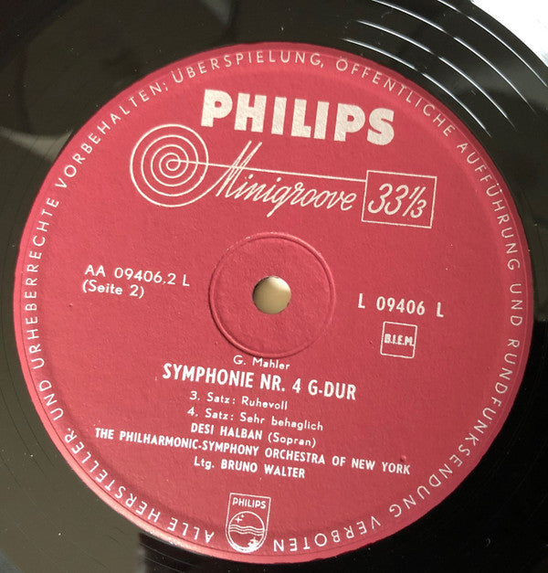 Gustav Mahler, Bruno Walter, Philharmonic-Symphony Orchestra Of New York : Symphonie Nr. 4 G-Dur (LP, Mono)