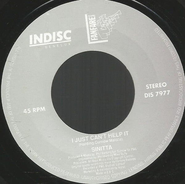 Sinitta : Right Back Where We Started From (7", Single)