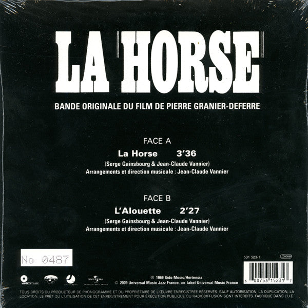 Serge Gainsbourg Et Jean-Claude Vannier : La Horse (Bande Originale Du Film) (7", Single, Ltd, Num, RE)