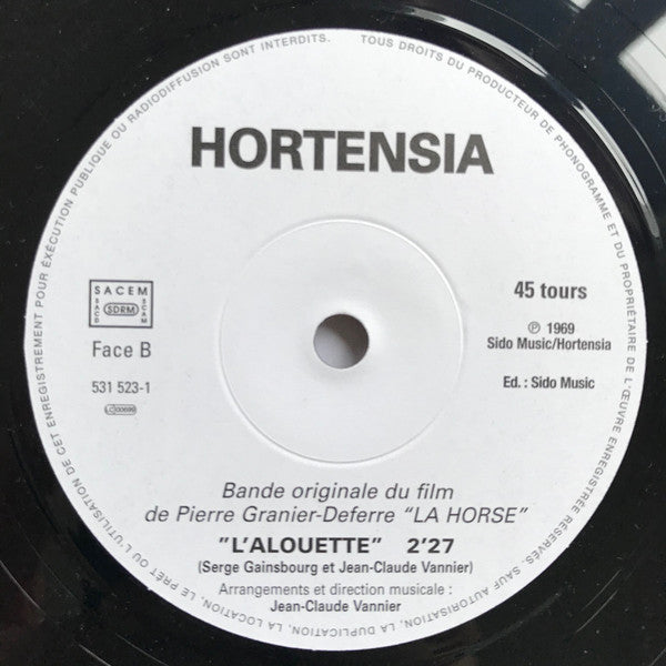 Serge Gainsbourg Et Jean-Claude Vannier : La Horse (Bande Originale Du Film) (7", Single, Ltd, Num, RE)