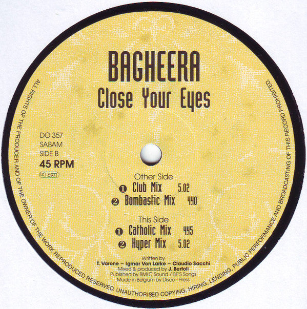 Bagheera : Close Your Eyes (12")
