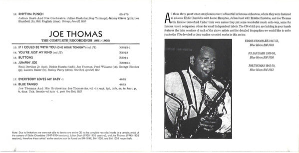 Eddie Chamblee, Julian Dash, Joe Thomas (3) : The Complete Recordings 1953-54 (EC) / 1954-55 (JD) / 1951-1952 (JT) (CD, Comp)