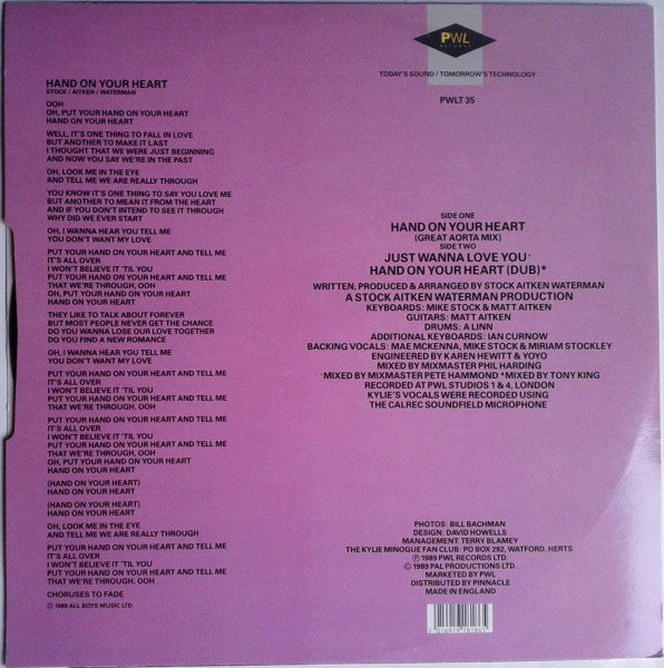 Kylie Minogue : Hand On Your Heart (12", Single)