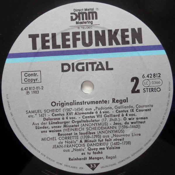 Reinhardt Menger : Original Instruments: Regal (LP, Album, DMM)