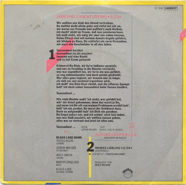 Klaus Lage Band : 1000 Und 1 Nacht (Zoom!) (7", Single)
