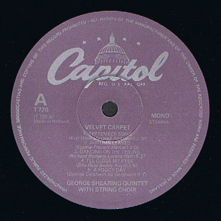 The George Shearing Quintet : Velvet Carpet (LP, Album, Mono, RE)