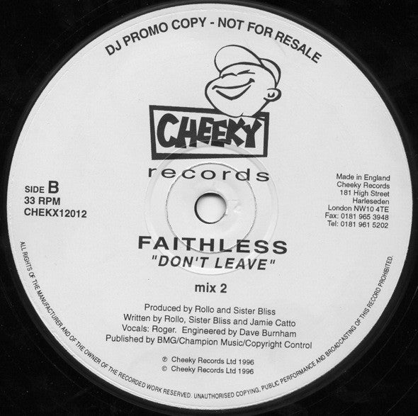 Faithless : Don't Leave (12", Promo)