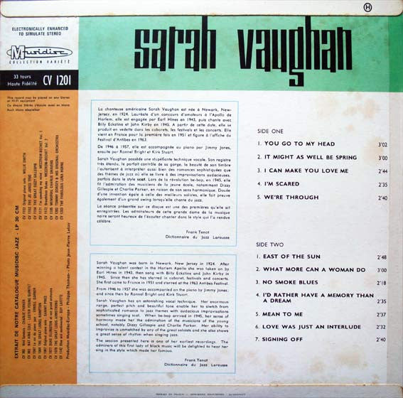 Sarah Vaughan : Singing  Sweet And Sultry (LP, Comp)