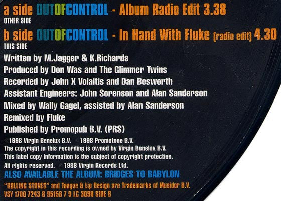 The Rolling Stones : Out Of Control (7", Ltd, Num, Pic)