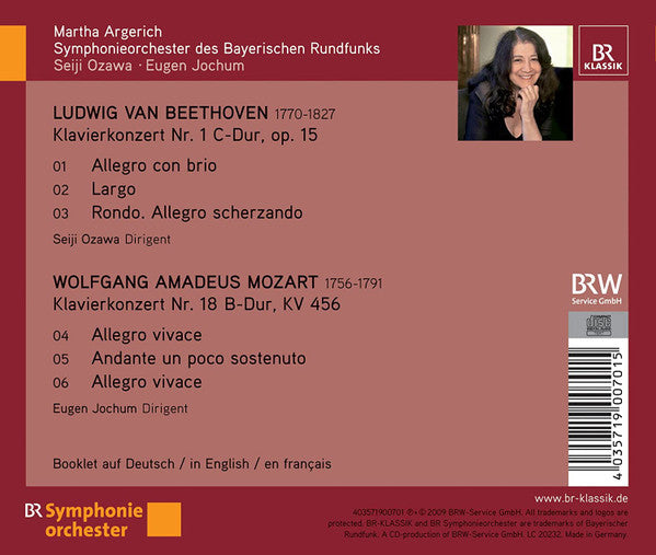 Ludwig van Beethoven, Wolfgang Amadeus Mozart, Martha Argerich, Symphonie-Orchester Des Bayerischen Rundfunks, Seiji Ozawa ∙ Eugen Jochum : Klavierkonzerte (CD)