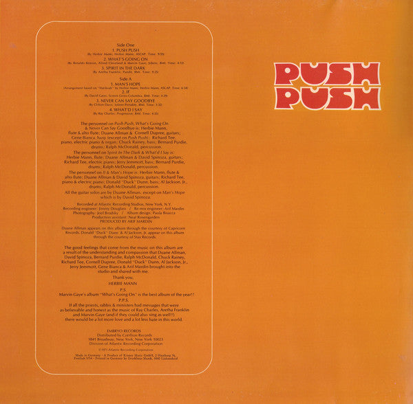 Herbie Mann : Push Push (LP, Album, RP, Gat)