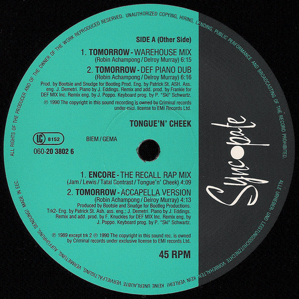 Tongue N Cheek : Tomorrow (12", Maxi)