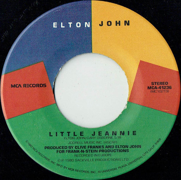 Elton John : Little Jeannie (7", Single, Glo)