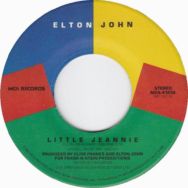 Elton John : Little Jeannie (7", Single, Glo)