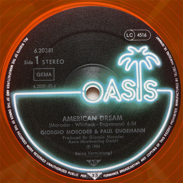 Giorgio Moroder & Paul Engemann : American Dream (12", Maxi, Ora)