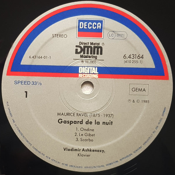 Maurice Ravel / Vladimir Ashkenazy : Gaspard De La Nuit / Pavane Pour Une Infante Defunte / Valses Nobles Et Sentimentales (LP)