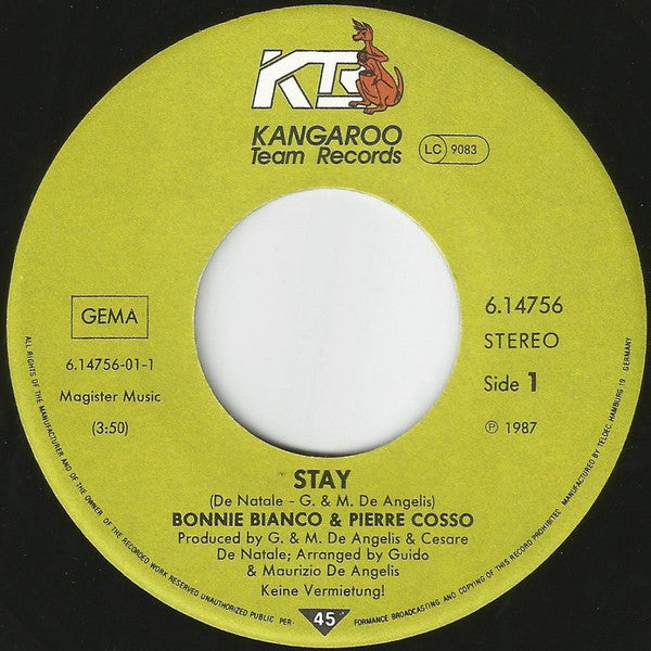 Bonnie Bianco & Pierre Cosso : Stay / No Tears Anymore (7", Single)