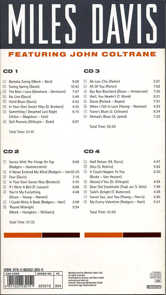 Miles Davis Featuring John Coltrane : Miles Davis Featuring John Coltrane (4xCD, Comp, Mono + Box, RE)