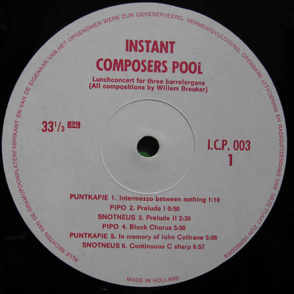 Willem Breuker : Lunchconcert For Three Barrelorgans (LP, Album)