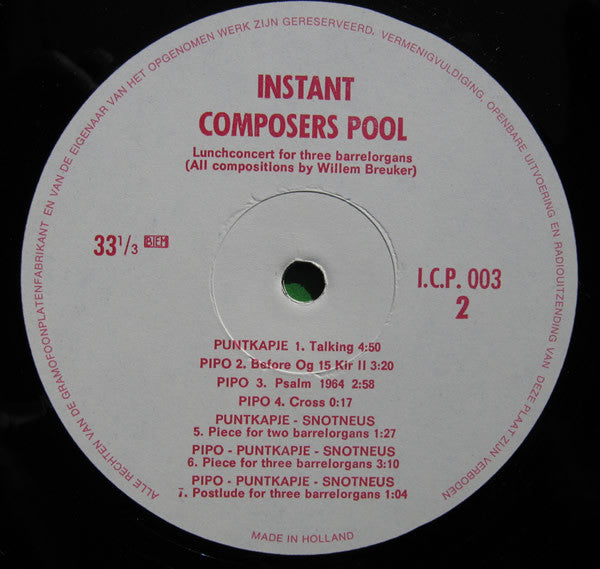 Willem Breuker : Lunchconcert For Three Barrelorgans (LP, Album)