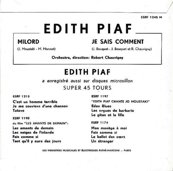 Edith Piaf : Milord (7", EP, Mono)
