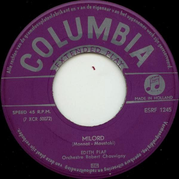 Edith Piaf : Milord (7", EP, Mono)