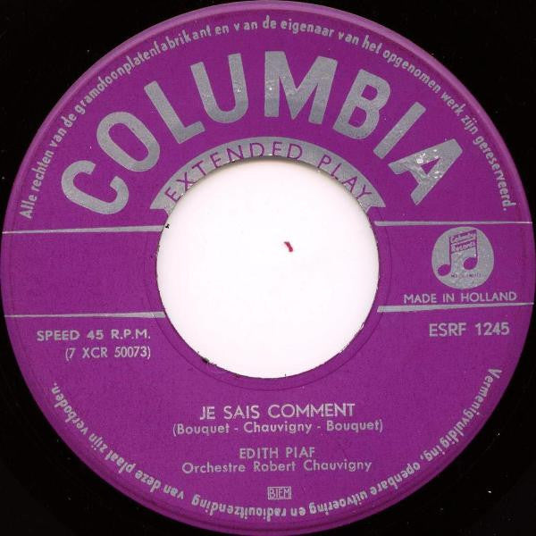 Edith Piaf : Milord (7", EP, Mono)